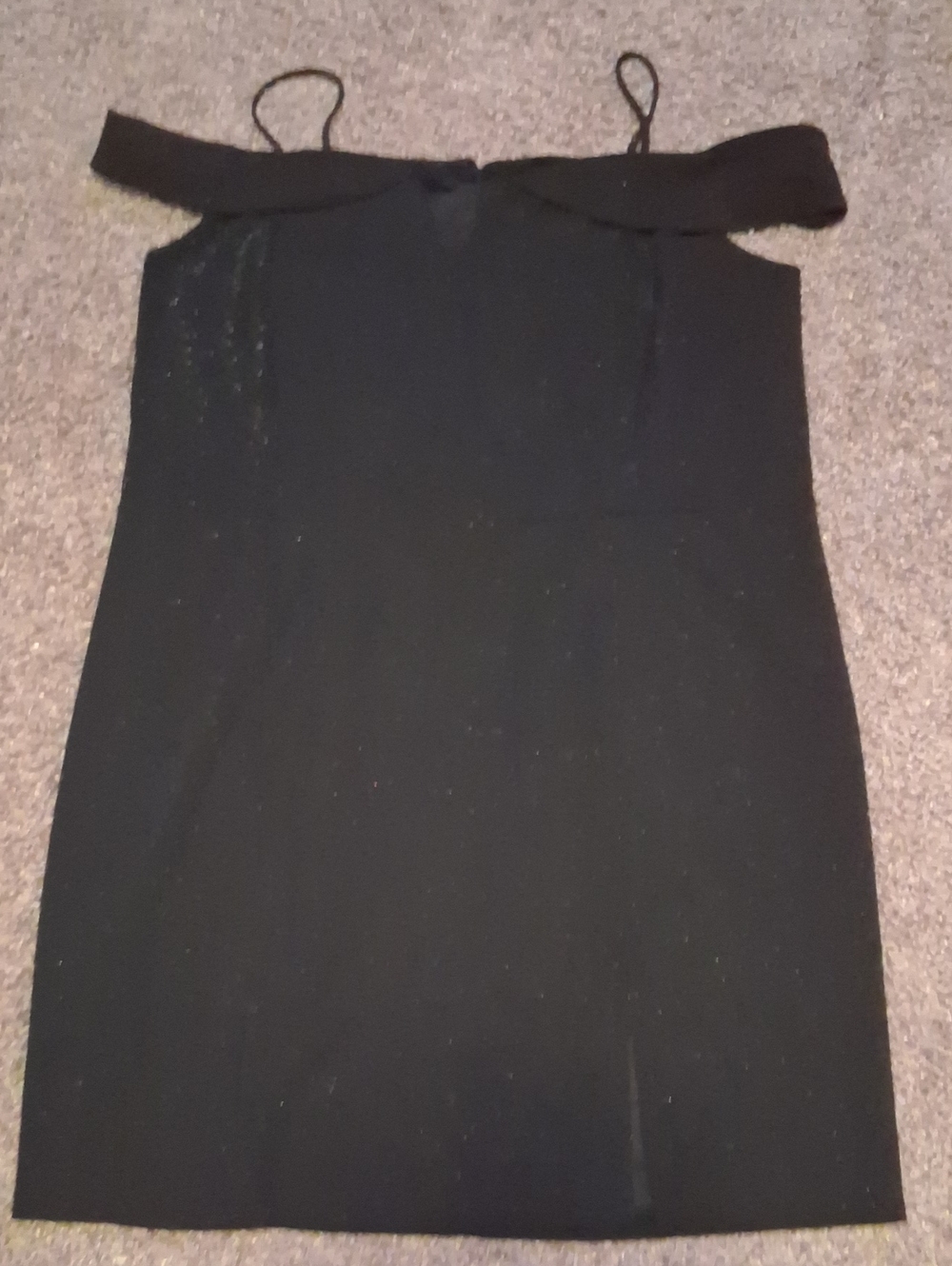Enfocus Black Off-Shoulder Evening Dress with Spaghetti Straps